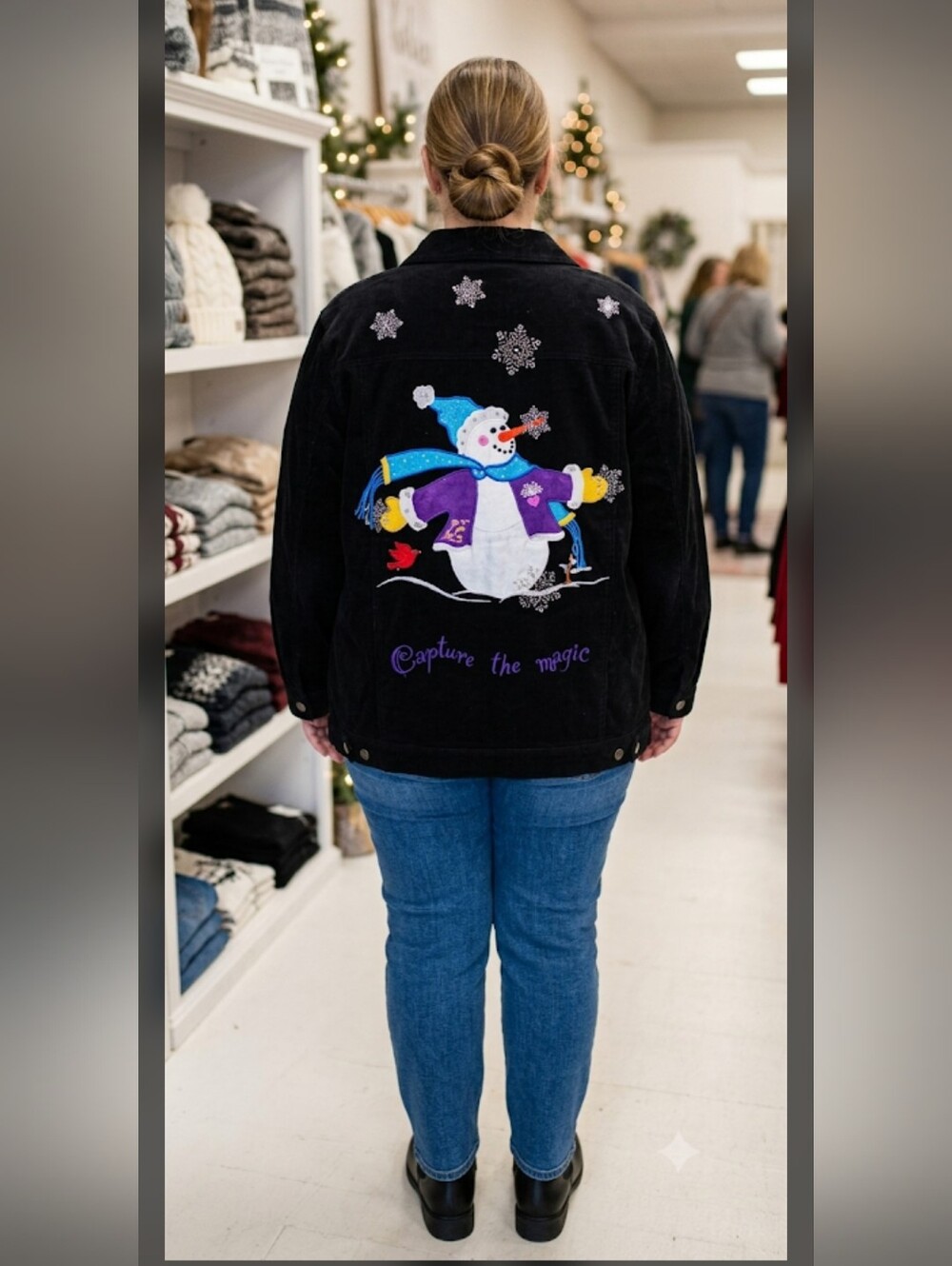 Quacker Factory Velvet Trucker Christmas Jacket Cardigan Shacket 2X